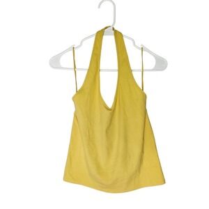 American Eagle Yellow Ribbed Halter Top Sleeveless Summer Casual V-Neck Tank